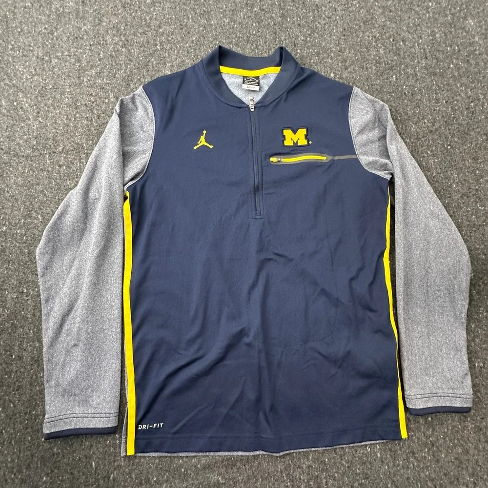 Jordan Michigan Wolverines Pullover Mens Small Navy Blue Quarter Zip Dri-FIT